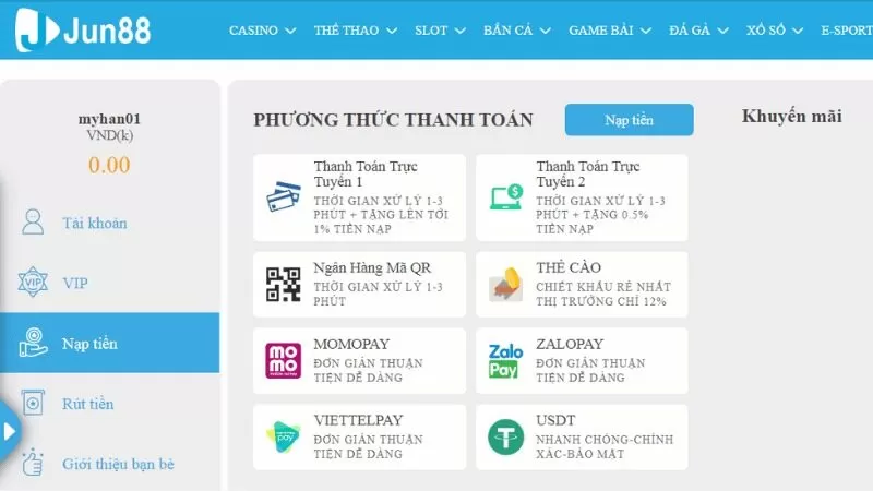 Những phương thức thanh toán nhà cái Jun88 đang hỗ trợ cho hội viên Những phương thức thanh toán nhà cái Jun88 đang hỗ trợ cho hội viên