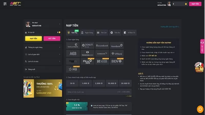 Hướng dẫn nạp tiền thuận tiện cho mọi hội viên Hướng dẫn nạp tiền thuận tiện cho mọi hội viên